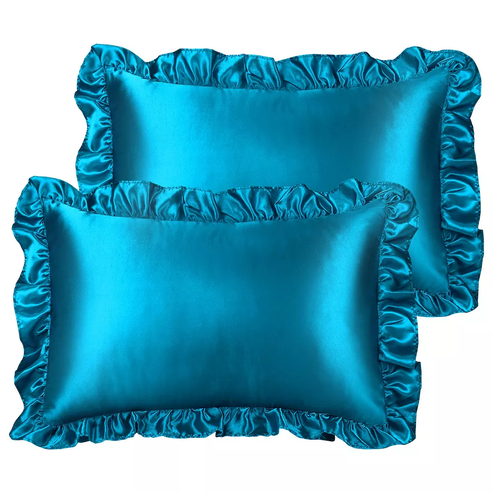 PiccoCasa Retro Satin Ruffle Pillowcases, Envelope Closure Set Of 2 King(20"x36")