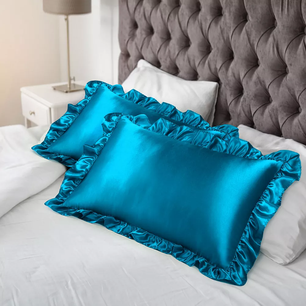 PiccoCasa Retro Satin Ruffle Pillowcases, Envelope Closure Set Of 2 King(20"x36") - Image 2