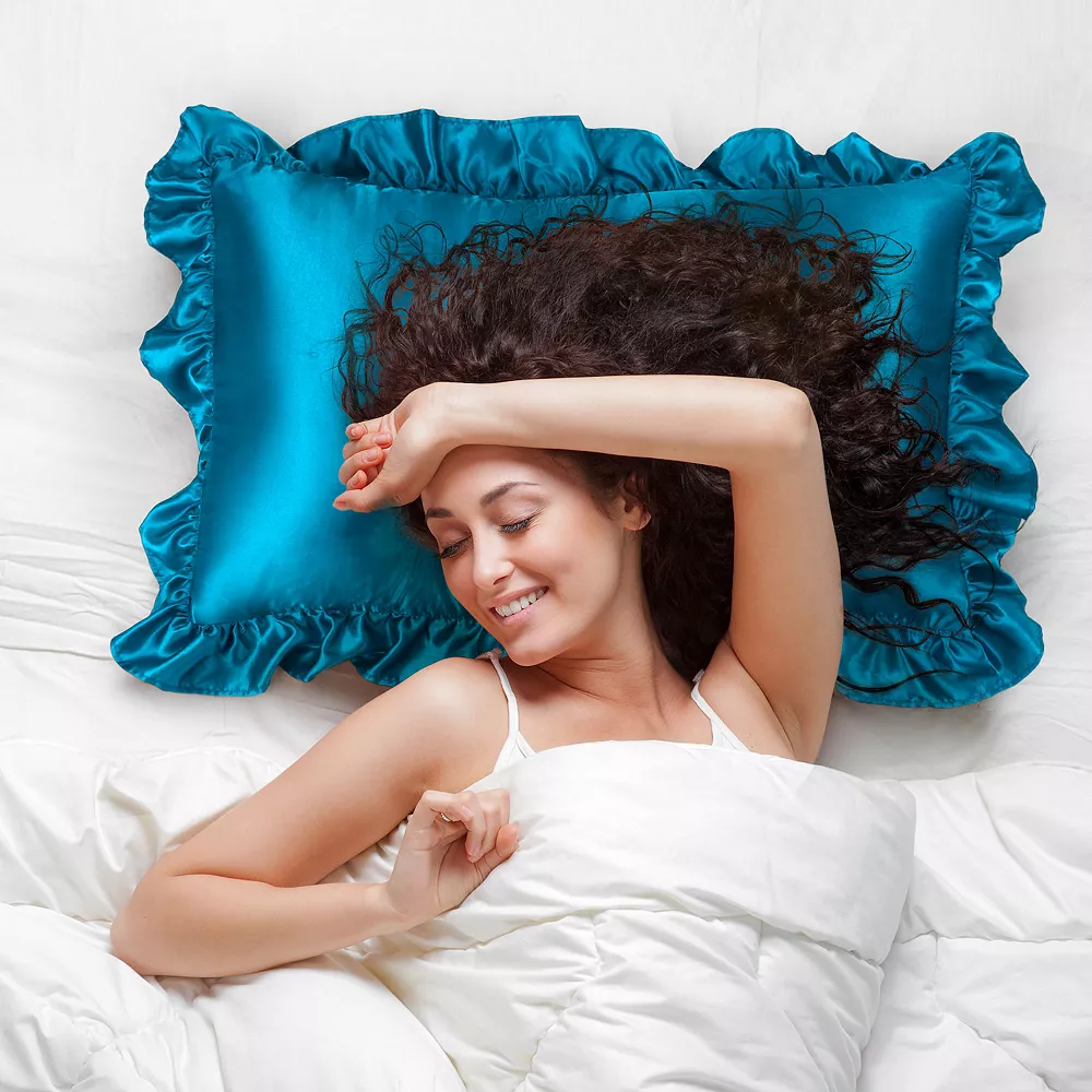 PiccoCasa Retro Satin Ruffle Pillowcases, Envelope Closure Set Of 2 King(20"x36") - Image 3