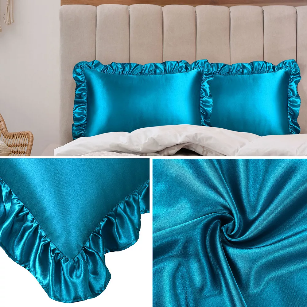 PiccoCasa Retro Satin Ruffle Pillowcases, Envelope Closure Set Of 2 King(20"x36") - Image 4