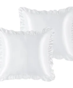 PiccoCasa Retro Satin Ruffle Pillowcases, Envelope Closure Set Of 2 European(26"x26")
