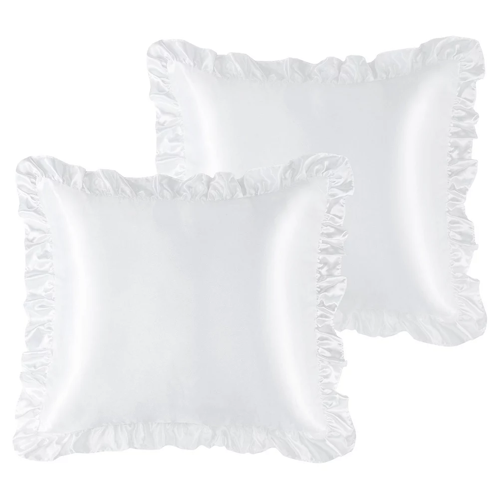 PiccoCasa Retro Satin Ruffle Pillowcases, Envelope Closure Set Of 2 European(26"x26")