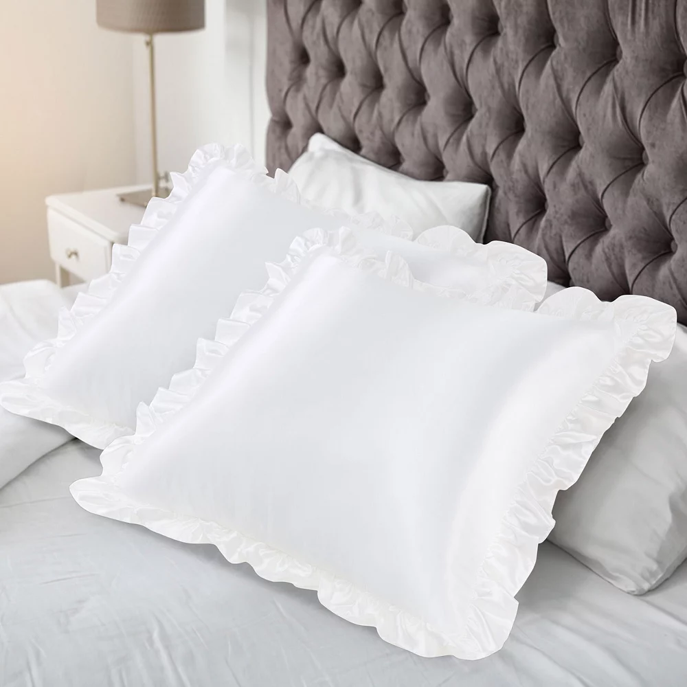 PiccoCasa Retro Satin Ruffle Pillowcases, Envelope Closure Set Of 2 European(26"x26") - Image 2
