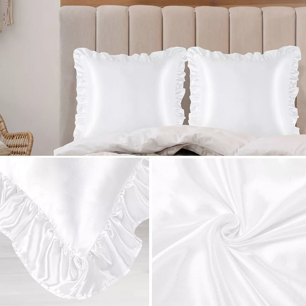 PiccoCasa Retro Satin Ruffle Pillowcases, Envelope Closure Set Of 2 European(26"x26") - Image 3