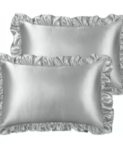 PiccoCasa Retro Satin Ruffle Pillowcases, Envelope Closure Set Of 2 King 20"x36"