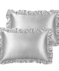 PiccoCasa Retro Satin Ruffle Pillowcases, Envelope Closure Set Of 2 Size 17" X 25"