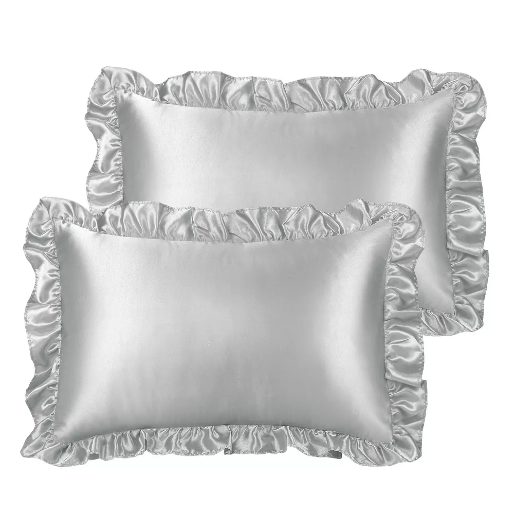 PiccoCasa Retro Satin Ruffle Pillowcases, Envelope Closure Set Of 2 Size 17" X 25"