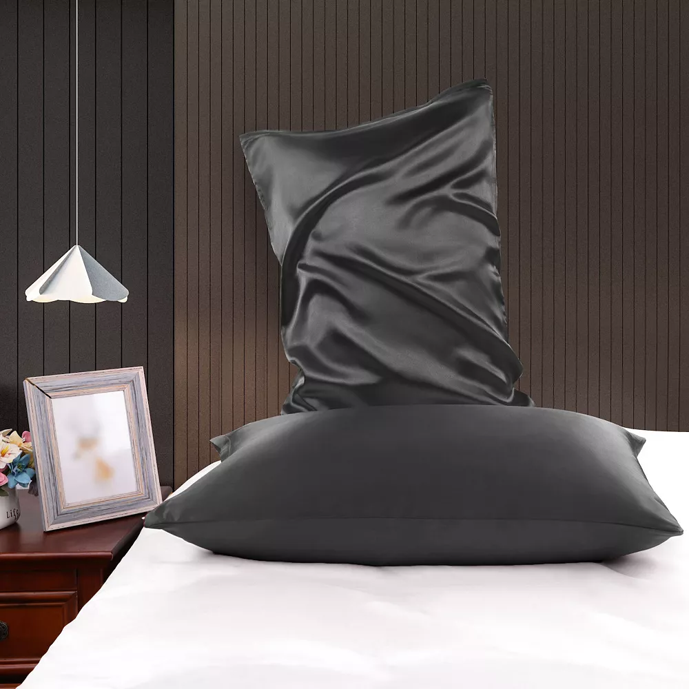 PiccoCasa Luxury Satin Pillowcases For Skin Set Of 2, Zipper Closure Standard 20"x26" - Image 2