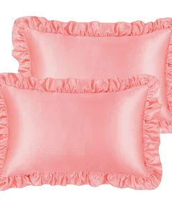 PiccoCasa Retro Satin Ruffle Pillowcases, Envelope Closure Set Of 2 Standard 20" X 26"
