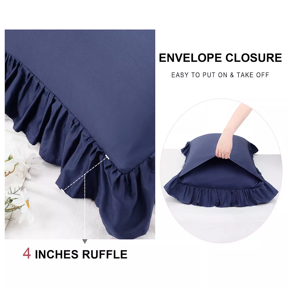 PiccoCasa Pure Cotton Ruffled Pillowcases 2 Pcs Soft Envelope Closure Queen 20" X 30" - Image 3