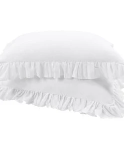 PiccoCasa Pure Cotton Ruffled Pillowcases 2 Pcs Soft Envelope Closure Queen 20" X 30"
