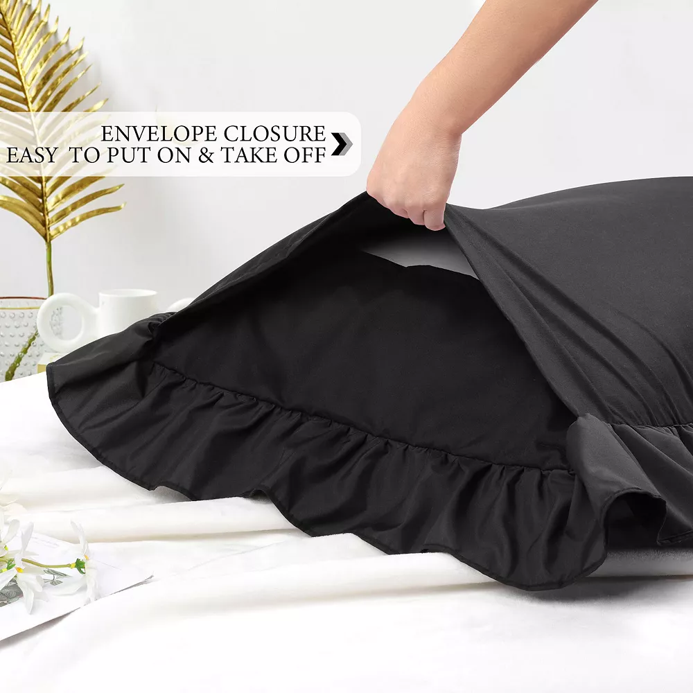 PiccoCasa 100% Brushed Microfiber Ruffle Body Pillowcases 1 Pc Envelope Closure 20" X 48" - Image 3